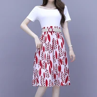summer casual bohemian sets womens slash neck tshirts floral print midi long skirt suit female 2piece clothing sets