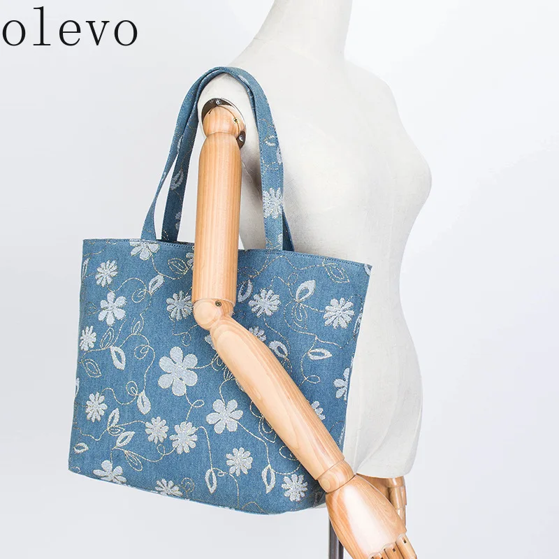 

Новая женская джинсовая сумка-тоут с бронзовым эффектом, женская сумка через плечо с цветочным принтом, Женская индивидуальная универсальн...