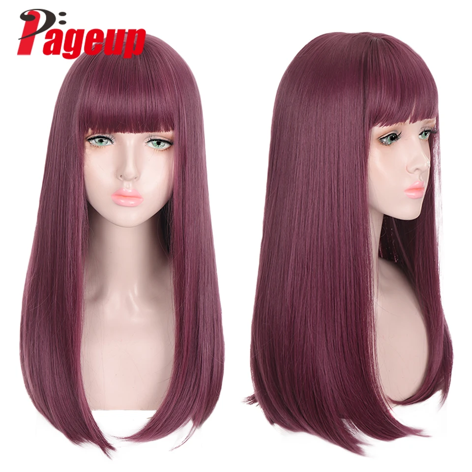 

Pageup Synthetic Cosplay Lolita Long Wig With Bangs For Women Black Red Purple Straight Natural Hair For Women Heat Resistant