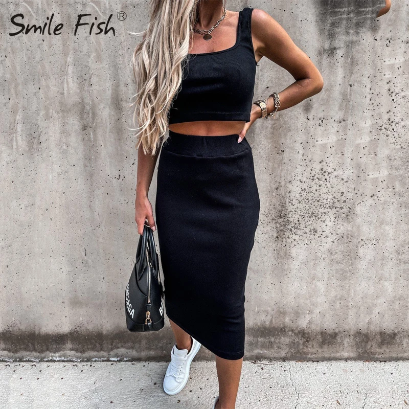 

Ribbed Autumn Two 2 Pieces Sets Party Women's Suit Female Crop Top and Skirt Outfits Bodycon Set Knitted Winter Tracksuits G2759