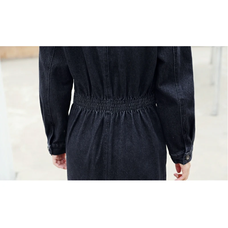 Джинсовое платье женское осеннее Новое корейское модное приталенное черное