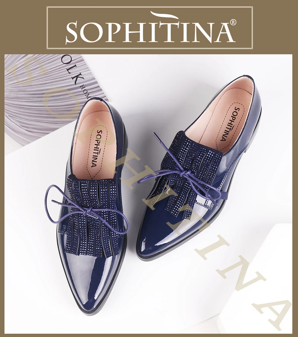 SOPHITINA/новые модные туфли на плоской подошве; удобные пикантные туфли на квадратном каблуке с острым носком; высококачественные туфли из лакированной кожи; женские туфли на плоской подошве с бахромой; MC484
