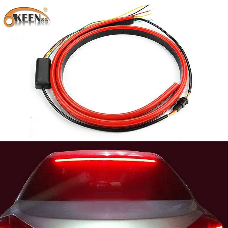 

OKEEN Waterproof Car LED Light Strip Red Brake Lights 90cm Rear 3rd Tail Warning Light Turn Signal Flexible High Mount Stop Lamp