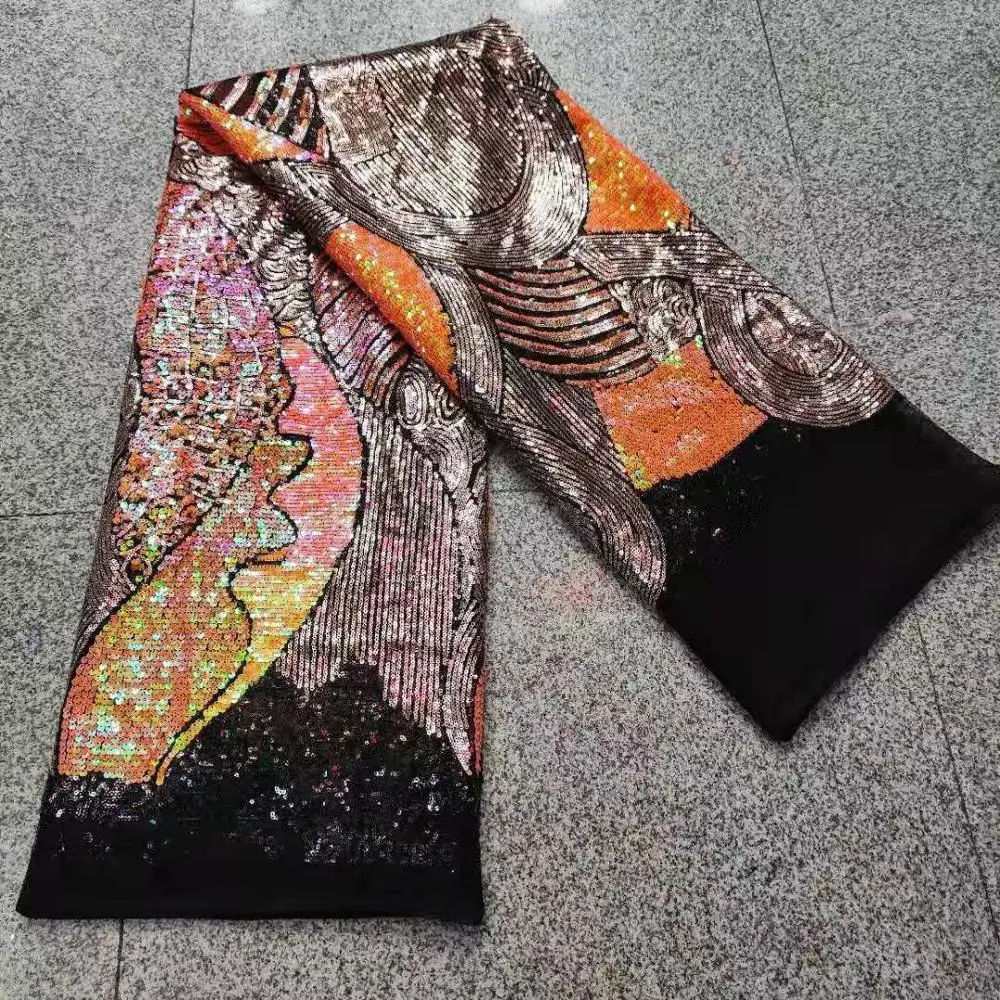 

2021 New African Lace Fabric With Sequins Nigerian Velvet Lace Fabric Embroiderey Colorful Sequins Wedding Party Sewing