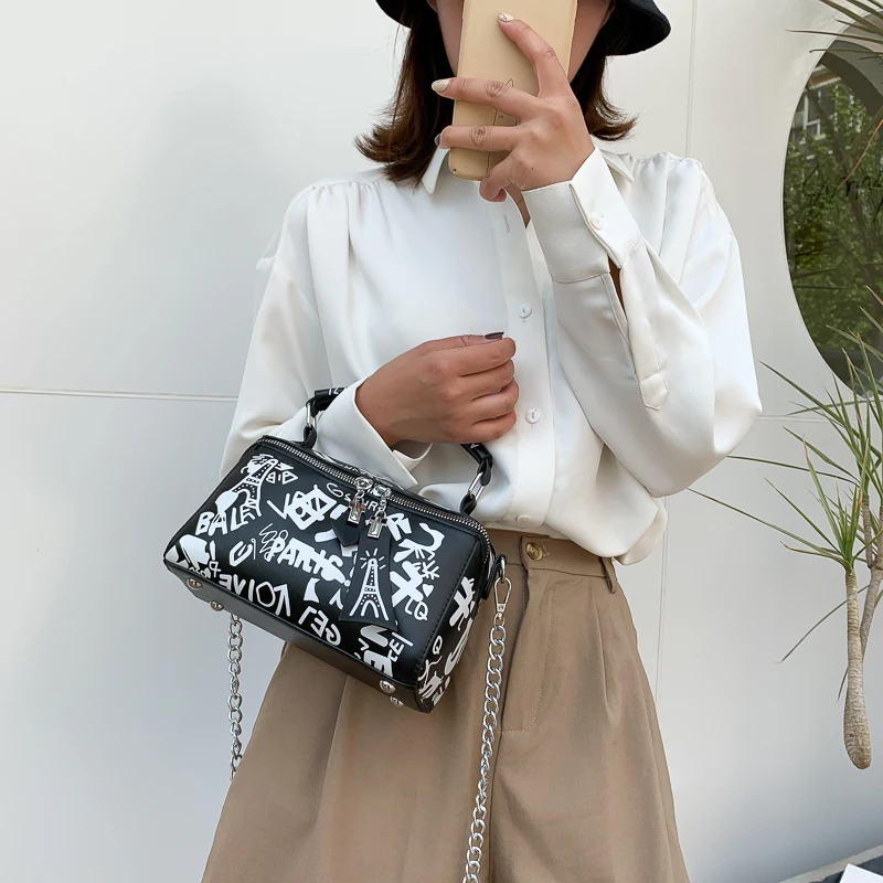 

High quality purses and handbags leather graffiti square lady Shoulder Messenger Bag bags for women crossbody bags sac femme