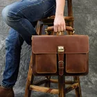 Портфель мужской из натуральной воловьей кожи, винтажная сумка на плечо для ноутбука 15 дюймов, офисный портфель