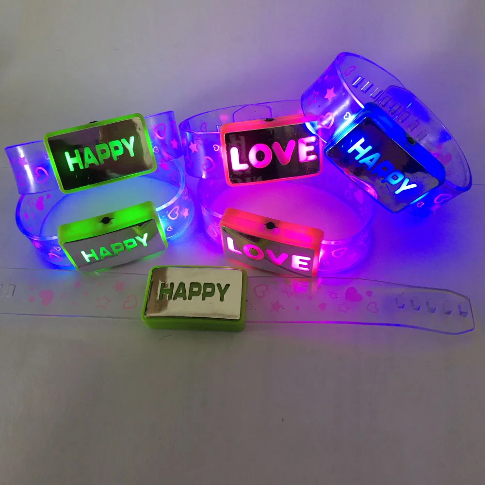 10pcs Led Flash Wristbands Light Up Wrist Watch Bracelets Blinking Happy Love Rave Party Glow Bangle Cosplay Birthday  Festival