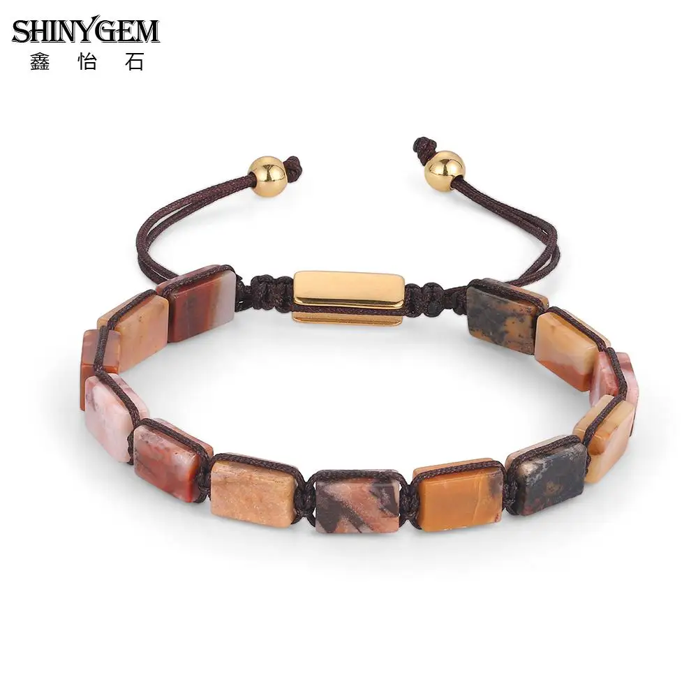Ювелирные изделия SHINYGEM, ручная работа, разноцветный натуральный камень, бусины, кожа, обёрточная бумага, браслеты, браслеты для женщин, мужчин, богемный стиль, браслет - Окраска металла: Orange Aventurine