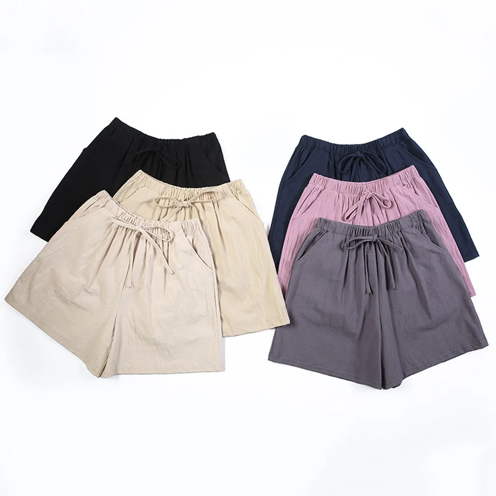 Модные Женские однотонные повседневные короткие брюки с высокой талией