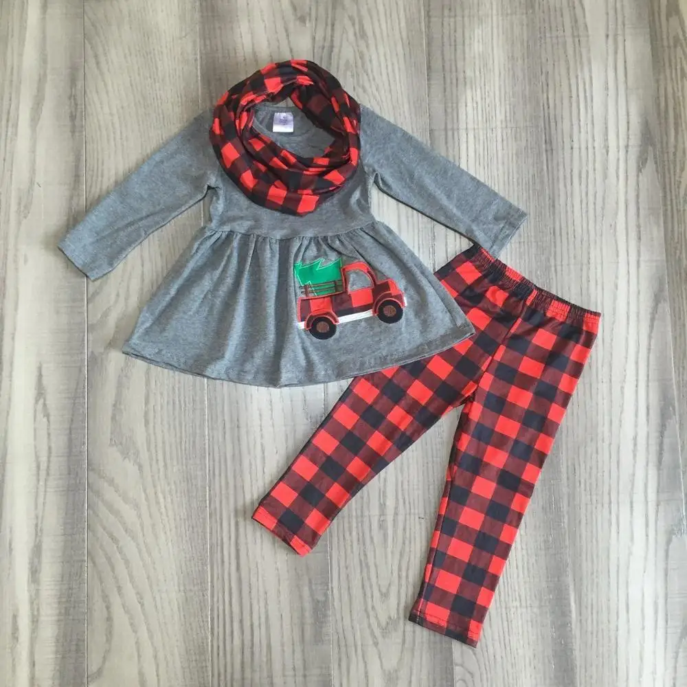 Рождественские наряды для маленьких девочек комплекты из 3 предметов с шарфом