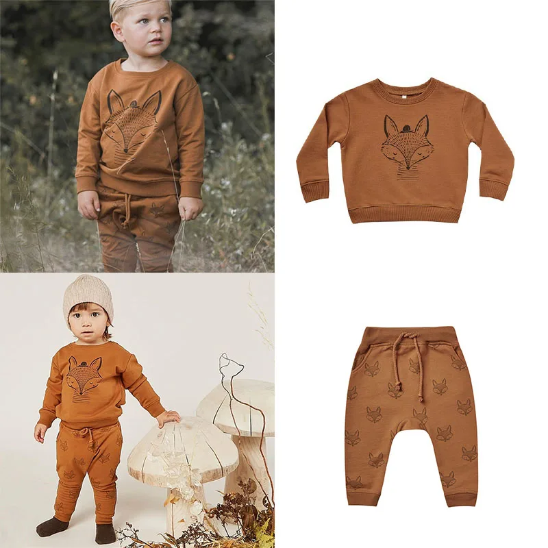Винтажный Детский свитшот Rylee с рисунком лисы подходящие штаны для мальчиков