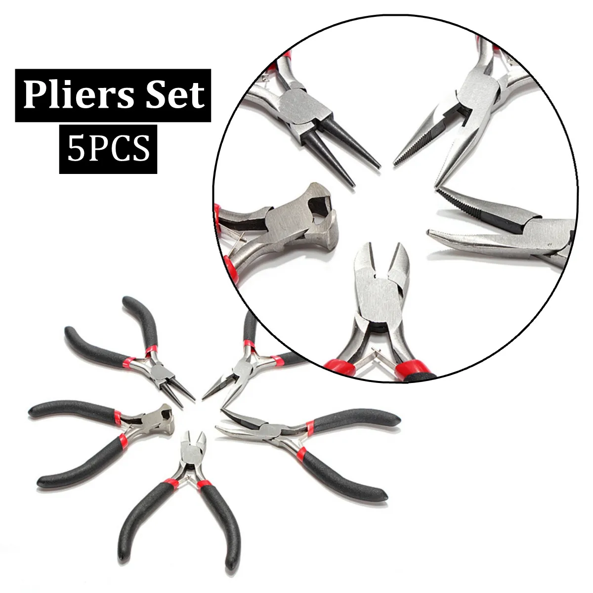 

5Pcs Jewellery Mini Pliers Set Kit Cutter Chain Round Bent Needle Nose Beading Making Repair Tool Kit Hand Tools