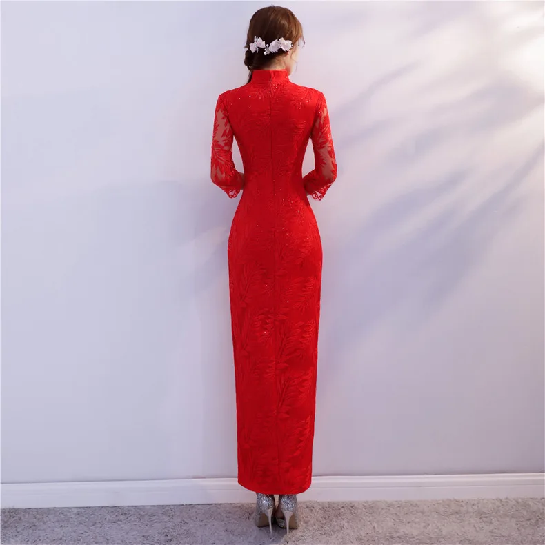 

2019 New Improved Chinese Cheongsam Bride Dress for Toast Bridesmaid Long Dress Banquet Women
