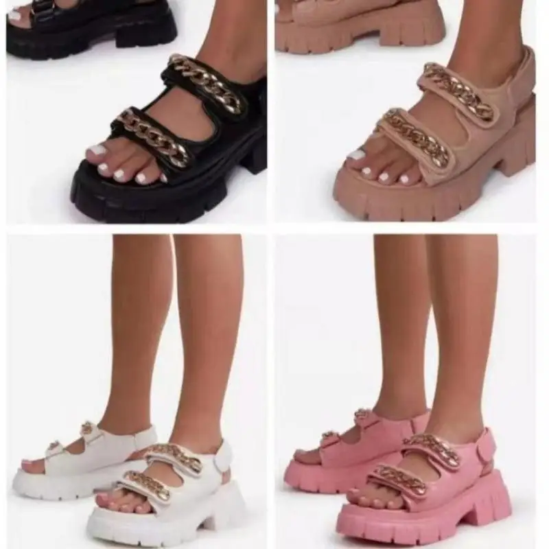 

2021 New Arrival Sandals Cn(origin) Gioio Adult Pu Ankle Strap Casual Slip-on Mixed Colors British Style Med (3cm-5cm) Pla