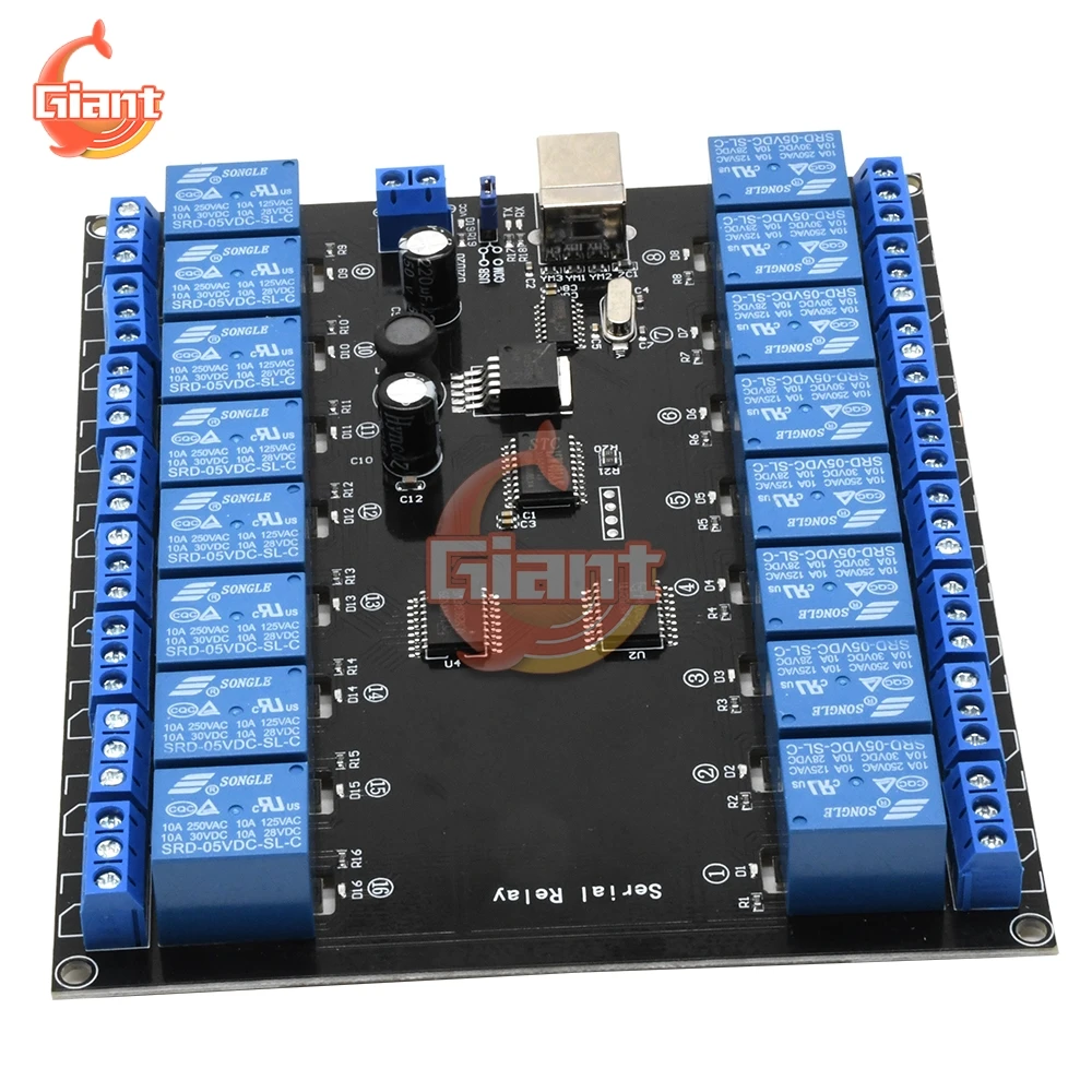 Плата модульного реле последовательного порта 16 каналов 7-38 В постоянного тока 12