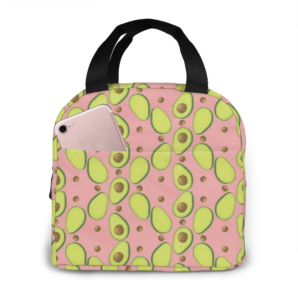 

Avocado Cooler Bag Portable Zipper Thermal Lunch Bag Convenient Lunch Box Tote Food Bag