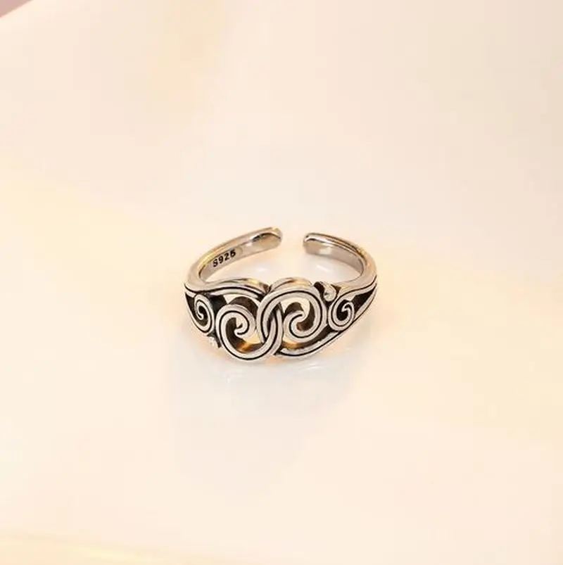 Женское геометрическое кольцо из стерлингового серебра S925 многослойное