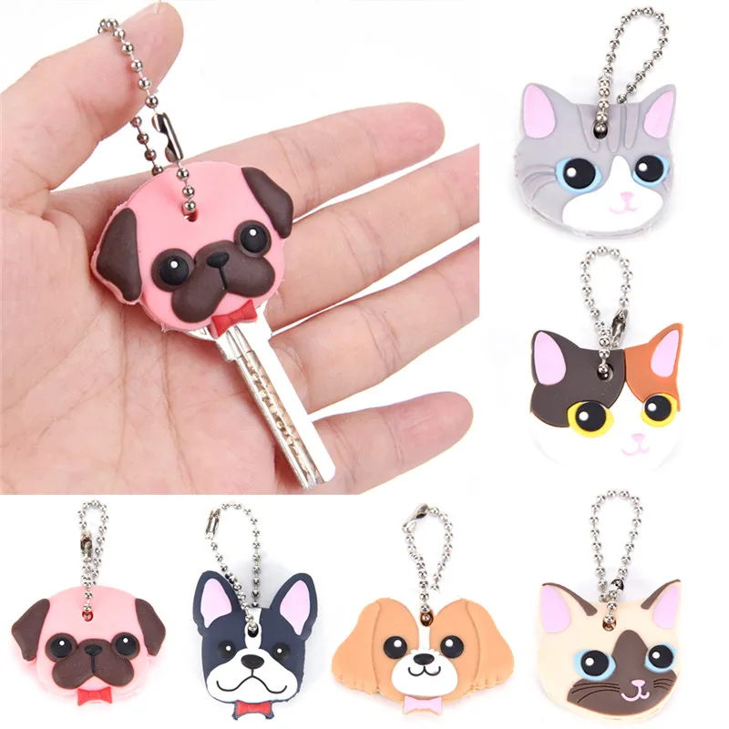 

1 Pc Silicone Key Ring Cap Head Cover Keychain Case Shell Cat Hamster Shih Tzu Pug Dog Animals Shape Lovely Jewelry Gift
