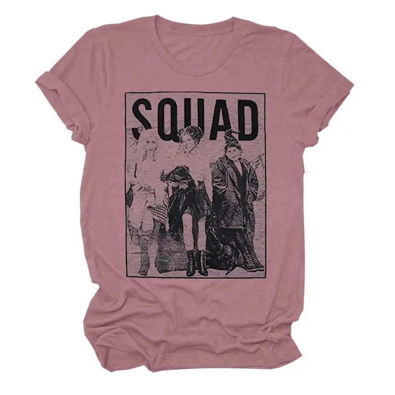 

Women Squad Halloween Witch Summer Graphics Funny Soft Floral Top Casual Streetwear Letters Hipster Tee T-Shirt