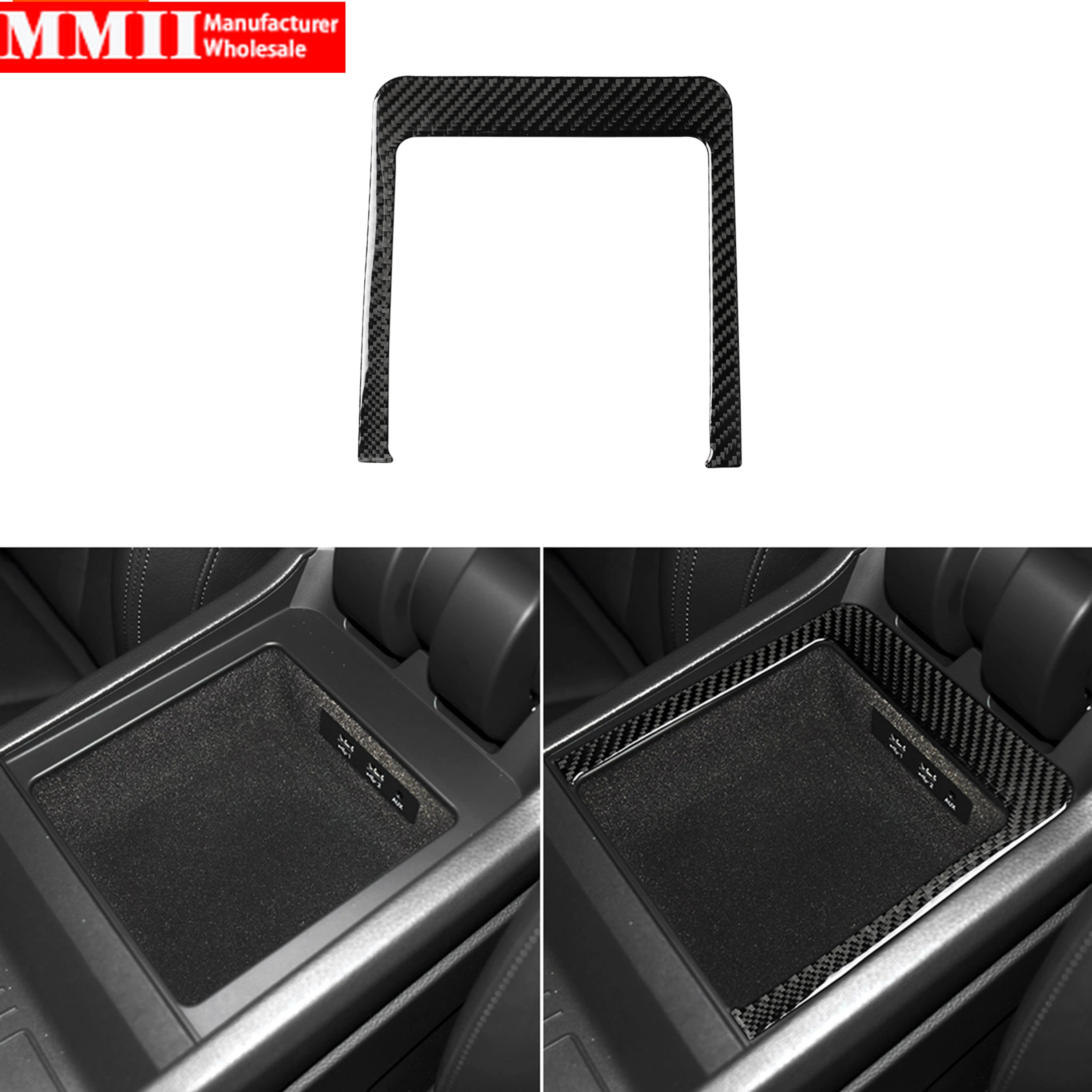 Carbon Fiber Stickers For Audi Q7 SQ7 4M 2016 2017 2018 2019 Armrest Panel Frame Center Storage Strip Interior Car Accessories
