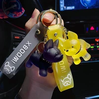 fashion punk french bulldog keychain pu leather dog keychains for women bag pendant jewelry trinket mens car key ring key chain