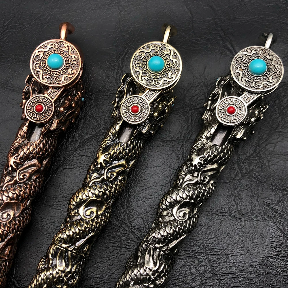 Online Tradisional Buatan Tangan Solid Portable 3D Naga Tanda Tangan Pena Taktis Mesin Kuningan Pena EDC Sebagai Hadiah Keren Outdoor