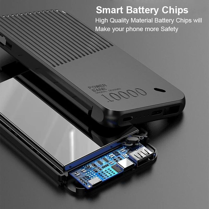 Внешний аккумулятор 10000 мАч Встроенный кабель micro type c внешний для телефонов iPhone Huawei Xiaomi|Внешние
