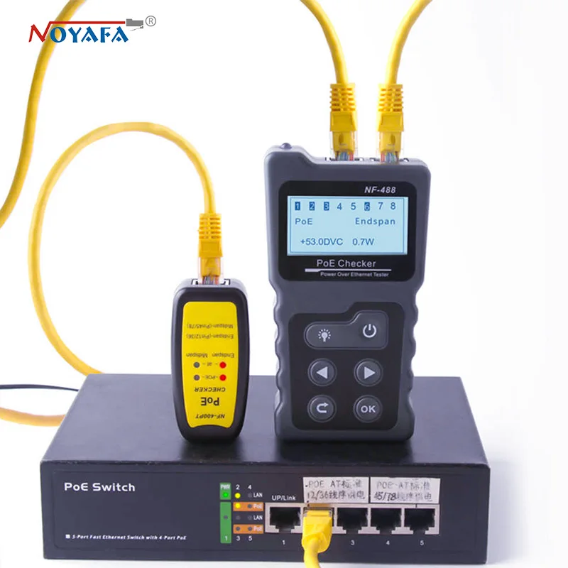 Тестер POE тестер 802.3AF/802.at PoE (Power over Ethernet) подключен к розетке RJ45|rj45 tester|tester rj45ethernet