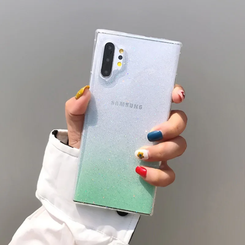 Green YHBB чехол S для samsung Note 10 8 9 Шикарный Блестящий Прозрачный чехол для samsung Galaxy S10 Plus S8 S9 цветной мягкий чехол с градиентом - Цвет: Green