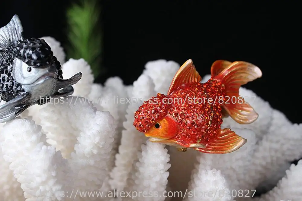 Display Fish Jewelry Box Fish Handmade Jeweled Metal Trinket Box Luxury Jewelry Box Organizer