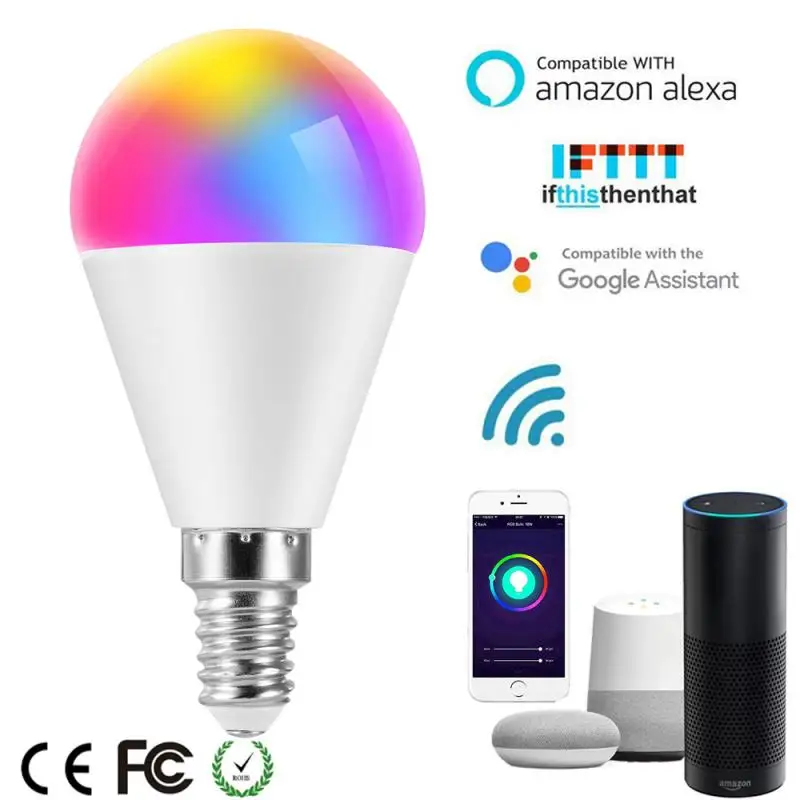 

Умные светодиодные лампы E27/E26/B22/E14 с Wi-Fi, энергосберегающий диммирующий светильник с RGB подсветкой для умного дома, с голосовым управлением, ...