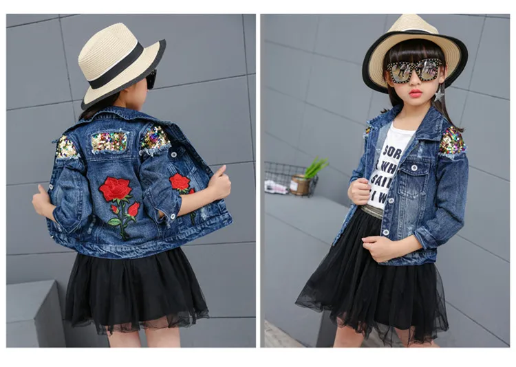 Джинсовая куртка для девочек верхняя одежда с блестками девочек-подростков