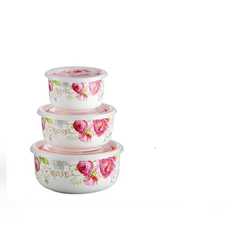 Свежие коробка Керамика миска для свежей еды из трех предметов чехол с крышкой
