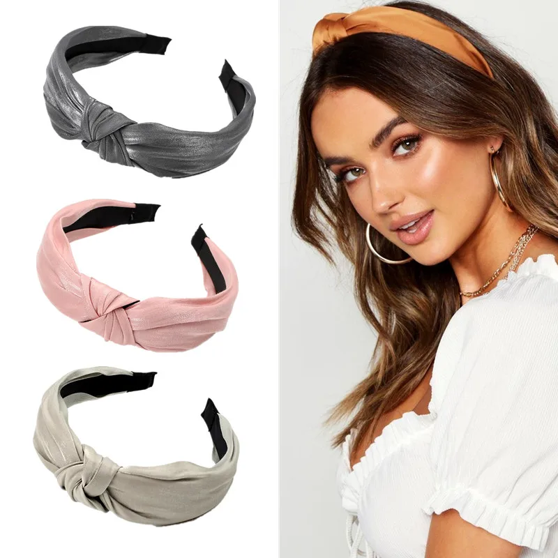 

Fashion Shiny Solid Color Cross Knotted Hairbands For Women Elegant Wide Side Headband Hair Band Hoop Female Hair Accessories