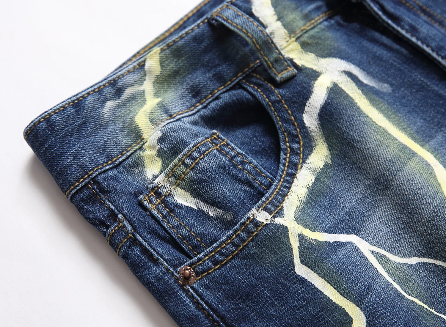 Fashion Personality Mens Cotton Jeans Autumn Casual Slim Lightning 3D Digital Printing Jeans Trousers Male Hip hop Denim Pant