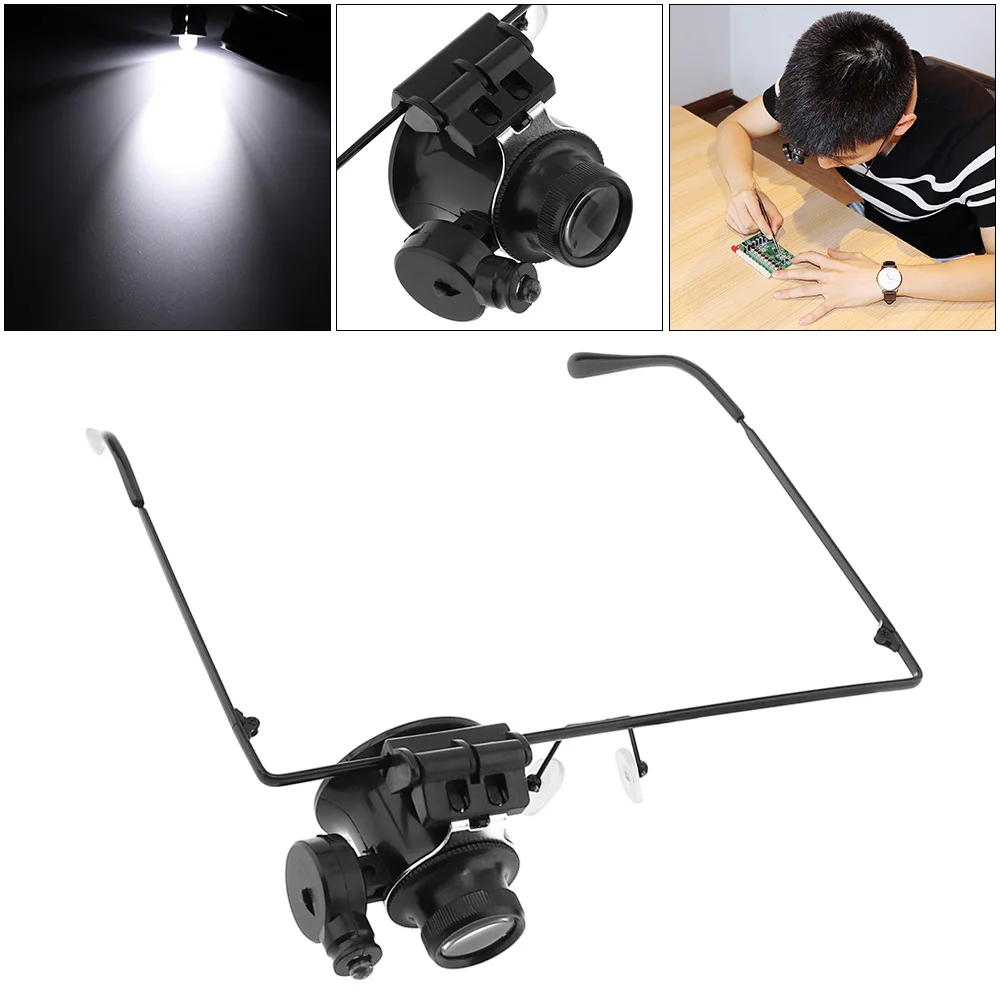 

Adjustable Glasses Type Single Lens 20X Magnifier with LED Light for Antique Identification Watch Electronics Repair