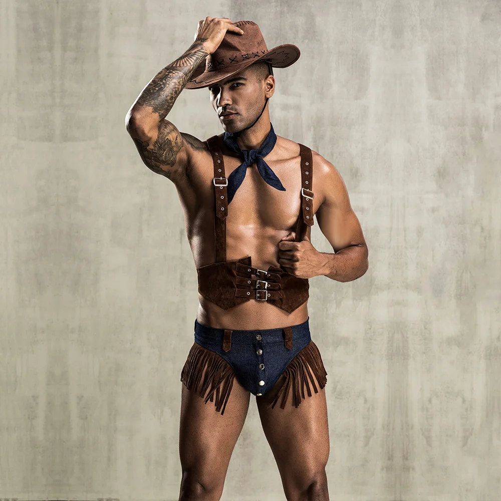 Комплект из 4 предметов, Мужская сексуальная ковбойская форма для ролевых игр, костюм для косплея, гей-бар, танцевальный костюм от AliExpress RU&CIS NEW