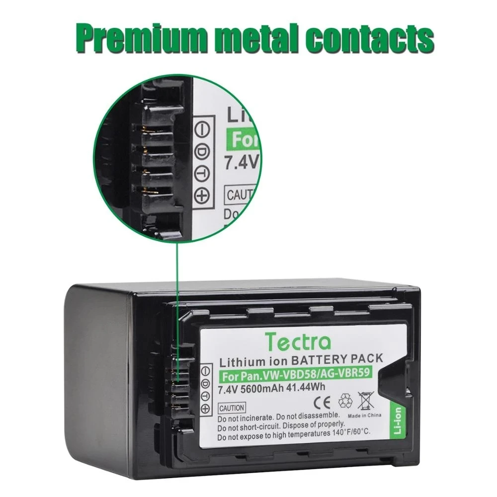 3x5600mAh VW-VBD58 AG-VBR59 Аккумулятор для Panasonic AJ-HPX260MC HPX265MC PX270 PX298 AG-FC100 VBD78 + светодиодное