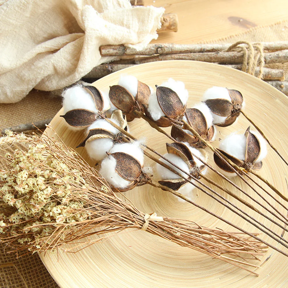 Искусственные белые ветки хлопка 10 шт. искусственные головки цветка из