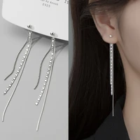 genuine 925 sterling silver long chain tassel earrings front back post drop earring hypoallergenic jewelry for women
