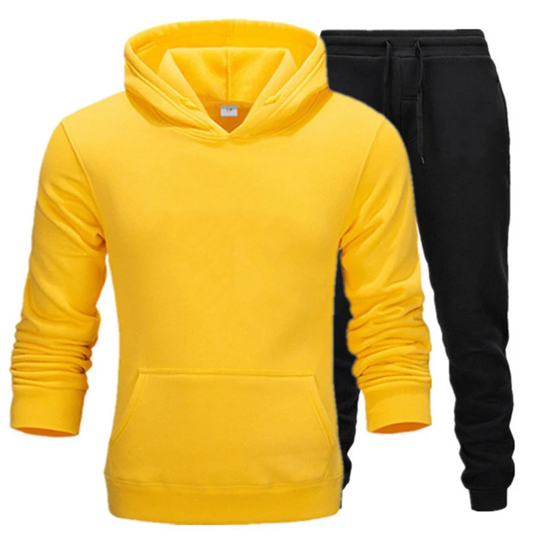 

Tracksuit Men Fashion Hoodies Men Suits Solid Sets Men Sweatshirts+Sweatpants Spring Autumn Fleece Hooded Pullover
