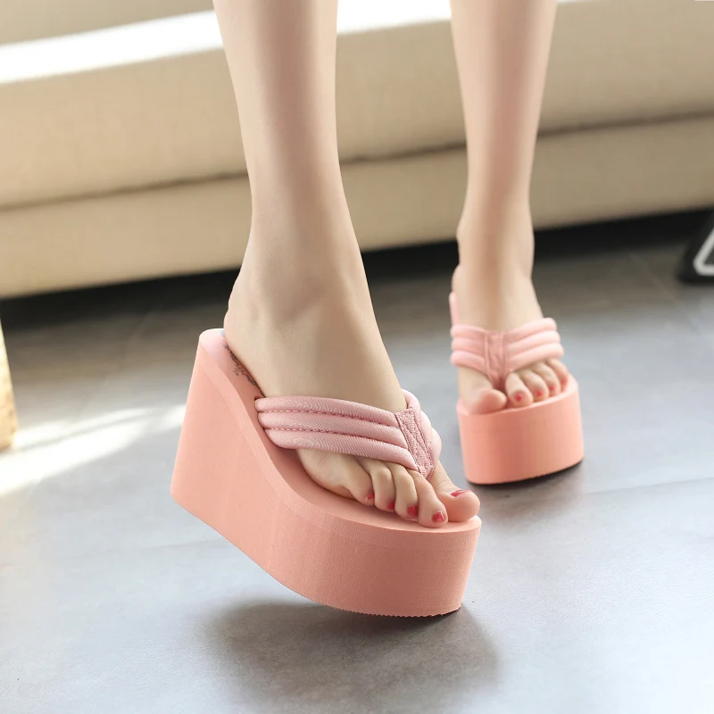 Вьетнамки на высокой платформе туфли без пяток высоких каблуках 11 см шлепанцы