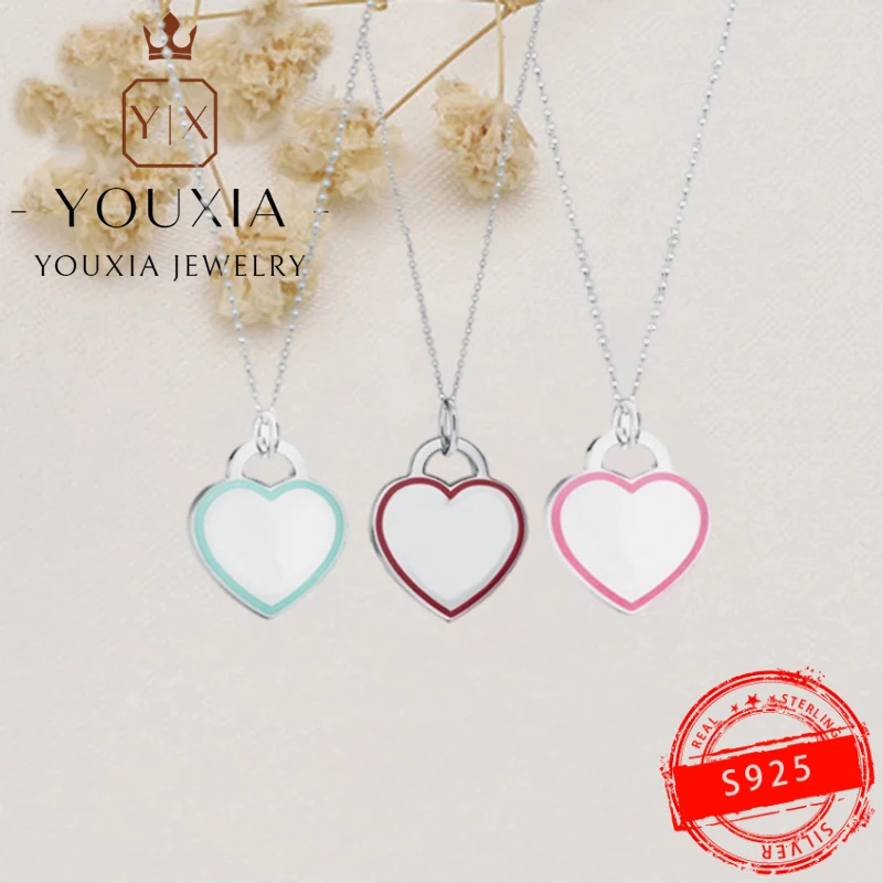 

925 Sterling Silver Custom Fashion Trend Charming Heart-shaped Enamel Necklace