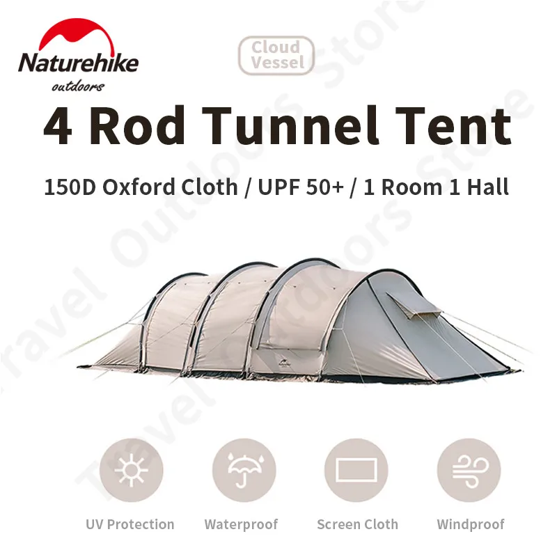 Naturehike 2020 NEW 4-6persons 150D Camping Family Tent 20㎡ Lobby Rainproof UPF50+ Tunnel Tent With Screen/With Snow Skirt