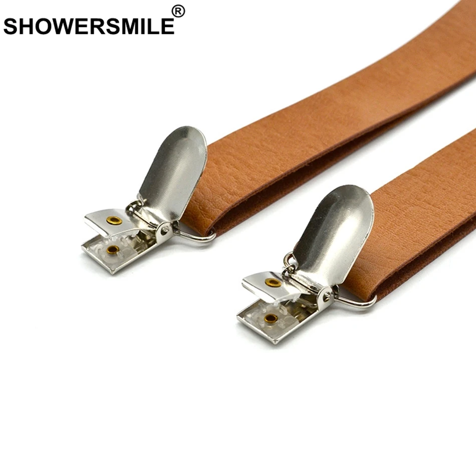 Мужские и женские кожаные подтяжки Shower Smile цвета хаки с галстуком бабочкой