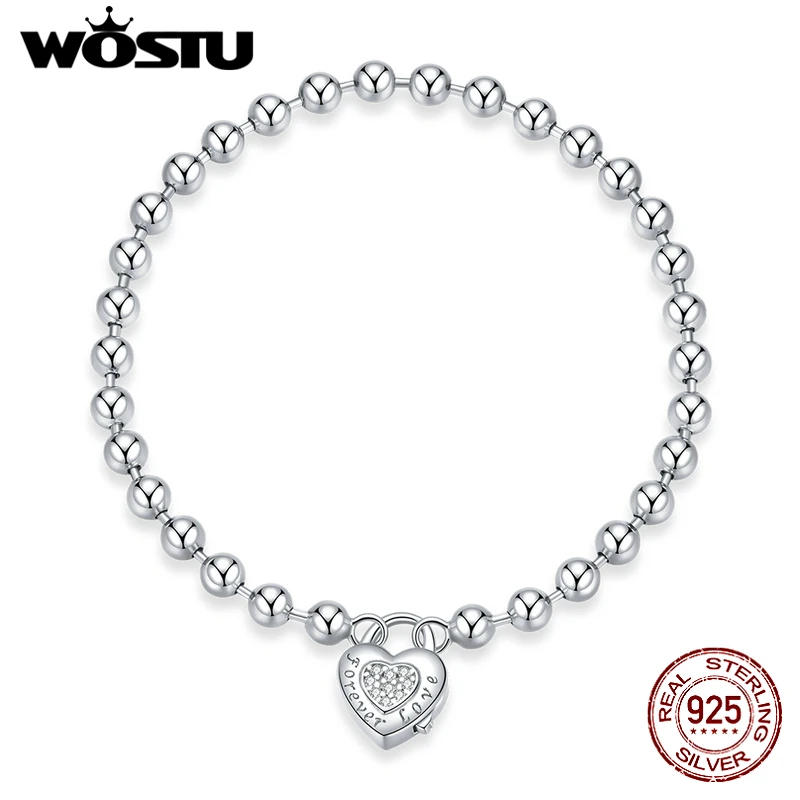 

Wostu Beads Chain Bracelet Real 925 Sterling Silver Simple Chain Bracelets For Women Girl Party Wedding Fine Jewelry Gift FIB203