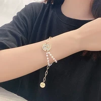 fashion pearl bracelet adjustable bracelet trend punk hip hop round letter jesus pattern pendant party jewelry ladies gift