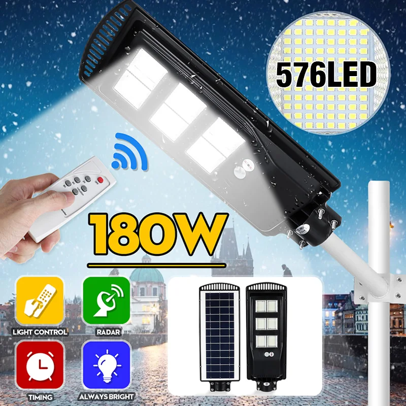 80W 140W 180W Solar Lamp PIR Motion Sensor Solar Street Light LED Outdoor Garden Wall Lamp with Remote Controller