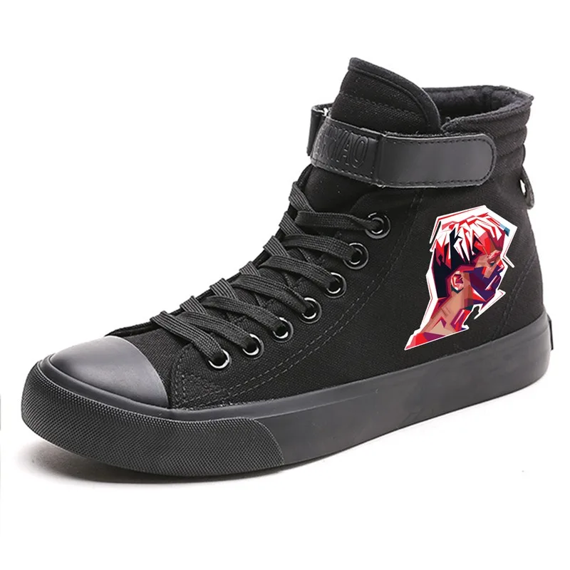 Певица Синг XXXTentacion высокий каблук Холст Верх мужские белые кроссовки VelcroShoelace трендовая обувь кроссовки A194301