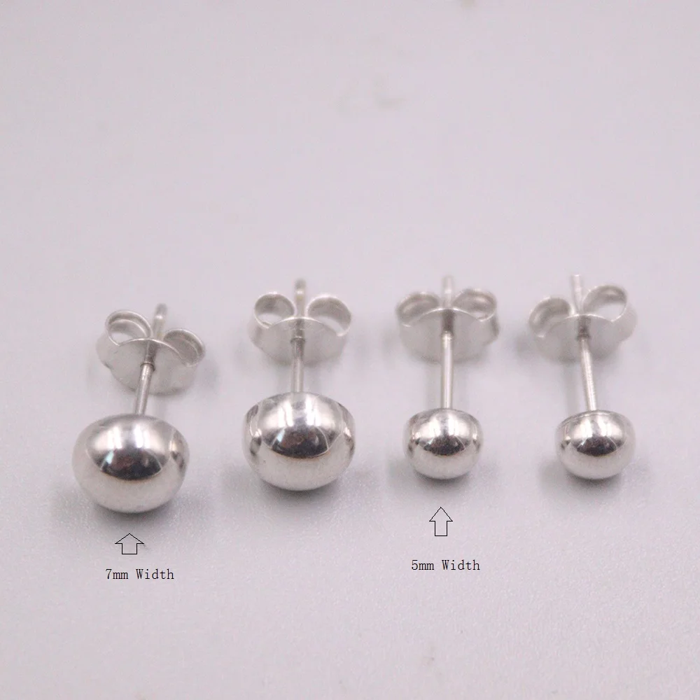 

New Real 18K White Gold Stud Earrings 5mm, 7mm, Half Ball Shap Stamp Au750 For Woman